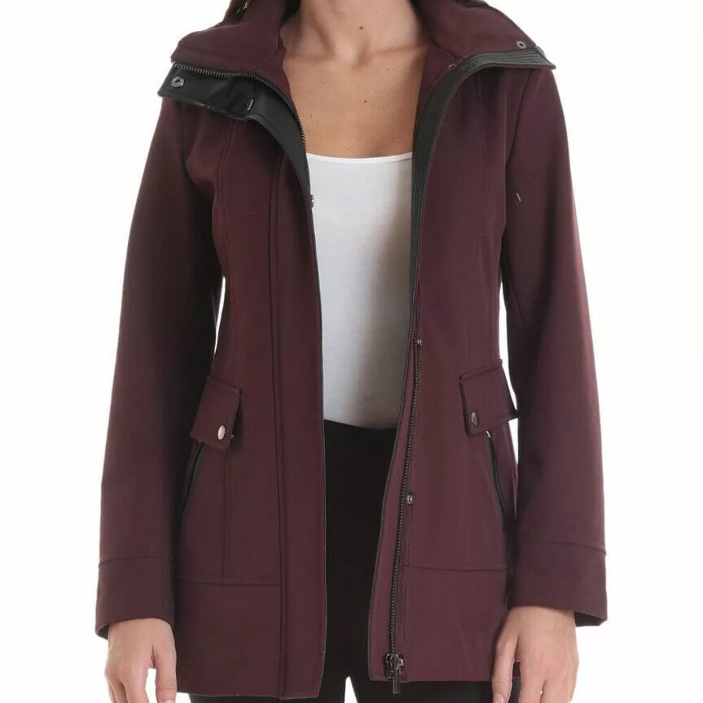 Nwot Badgley Mischka Paneled Thermotech Jacket Coat In Burgundy Style 66934